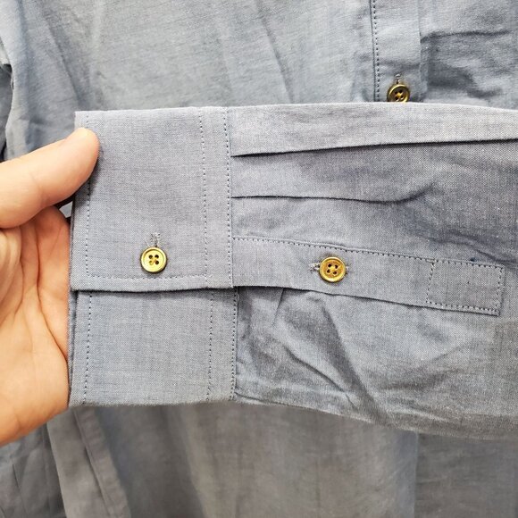 Talbots Petite Blue Chambray 100% Cotton 1/3 Button Long Sleeve Pullover Sz SP - Picture 3 of 7